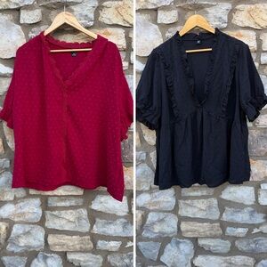 SHEIN Women's Red and Black Ruffle Blouses size 3X